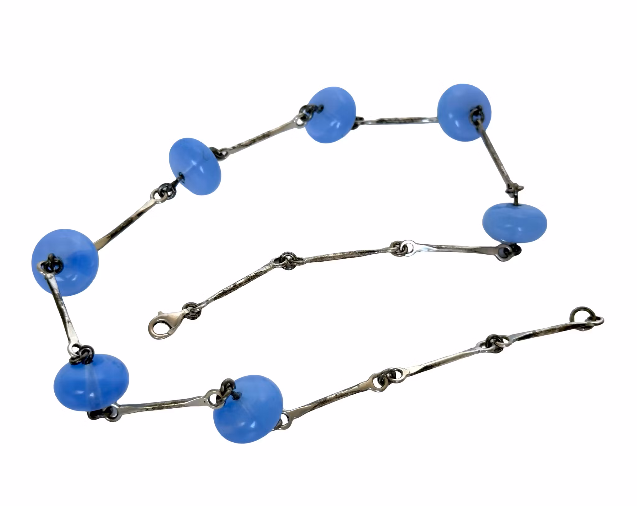 Vintage 925-hopeakaulakoru lasihelmillä