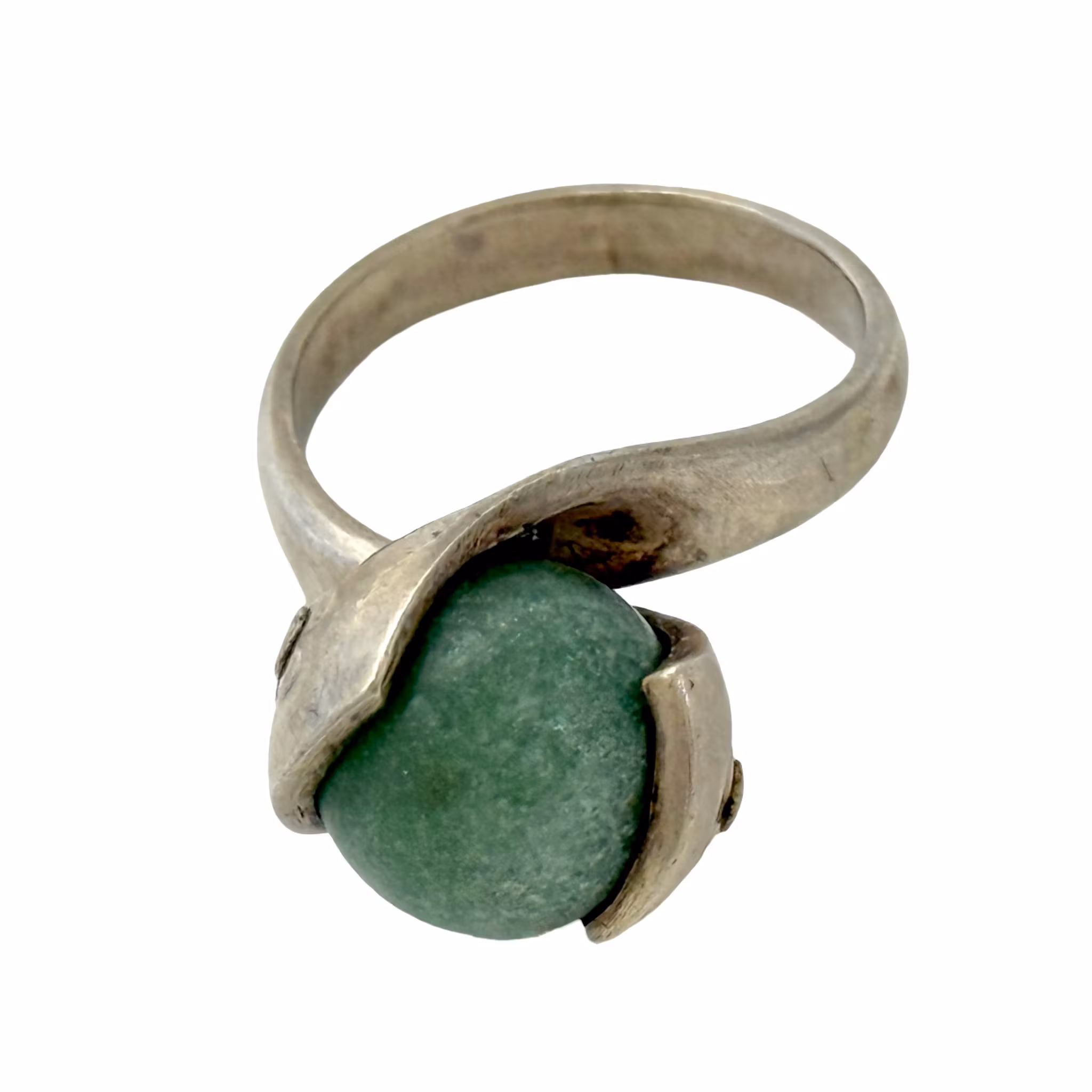 Vintage sølvring med grøn jade