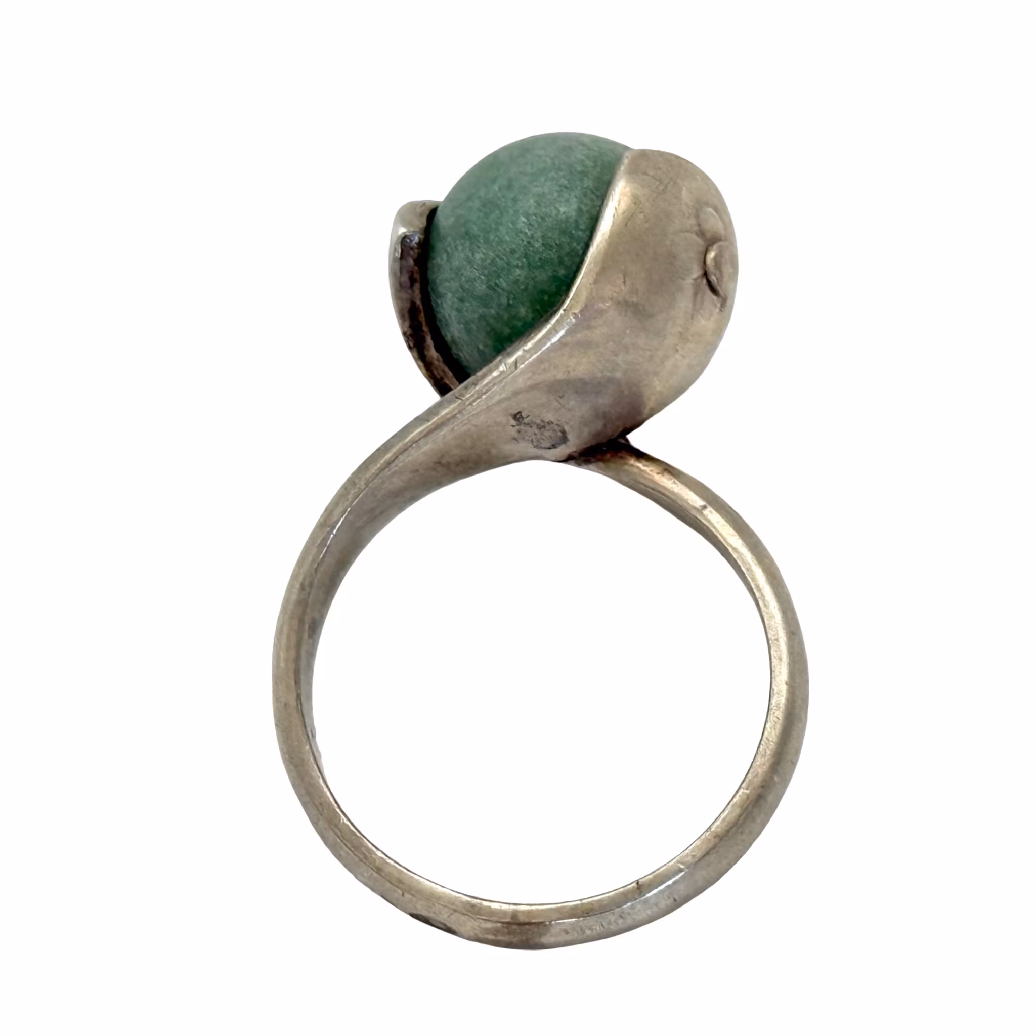Vintage sølvring med grøn jade