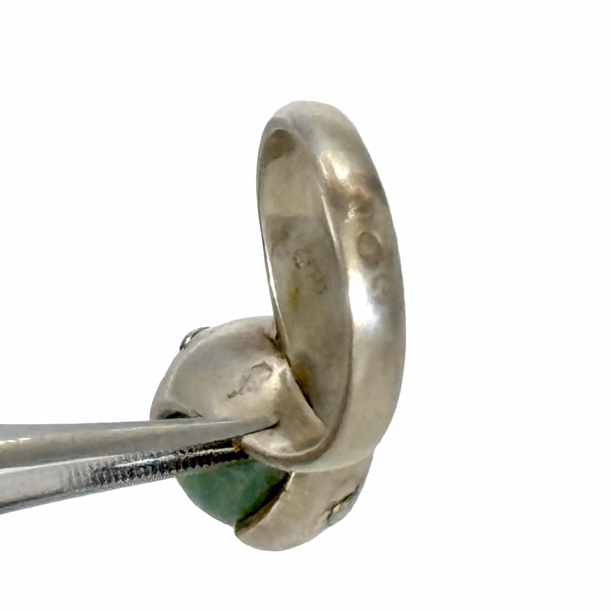 Vintage sølvring med grøn jade