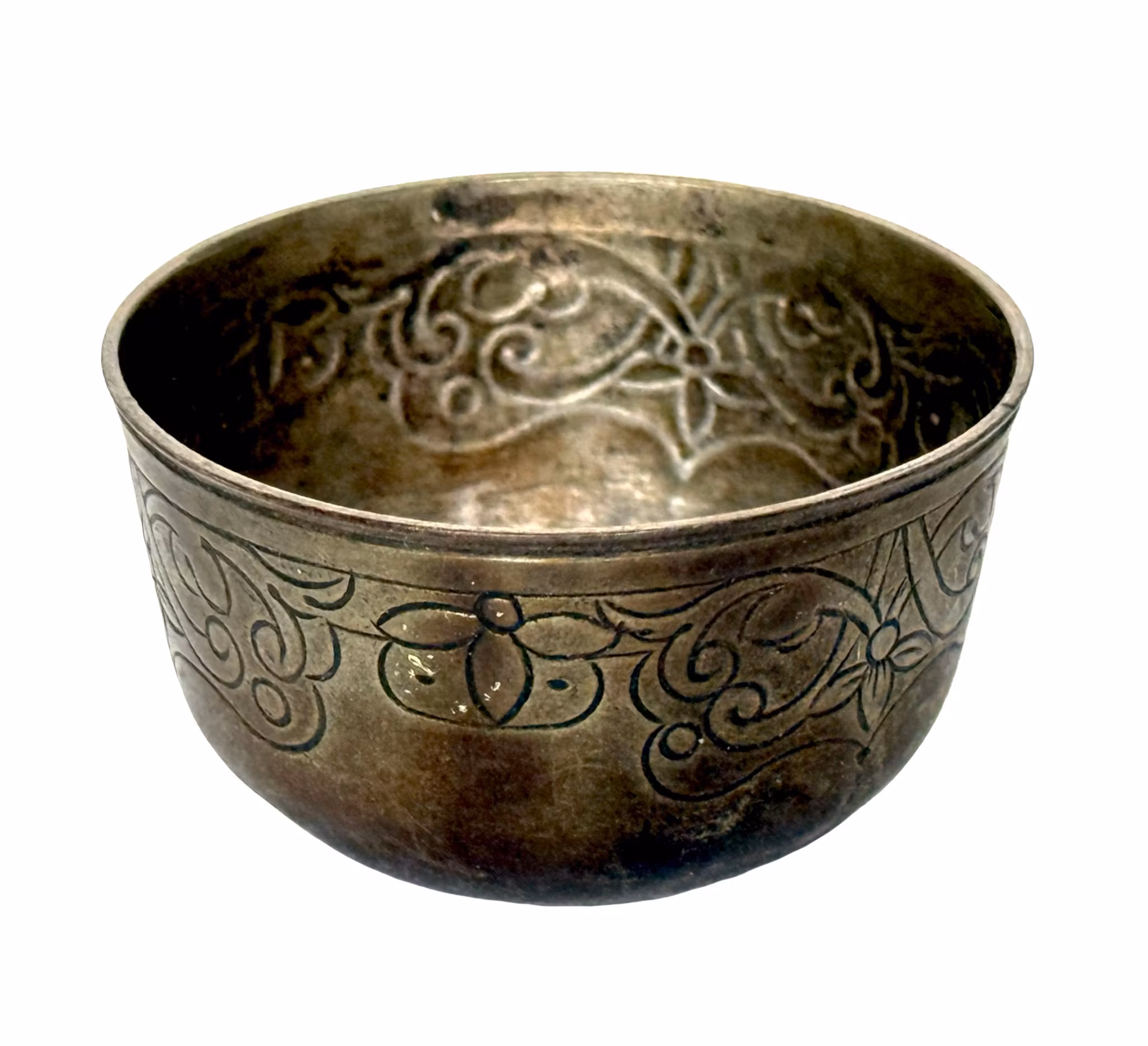 Juomalasi, hopeaa, kaiverrettu koriste kukkien kera, 1700-luku