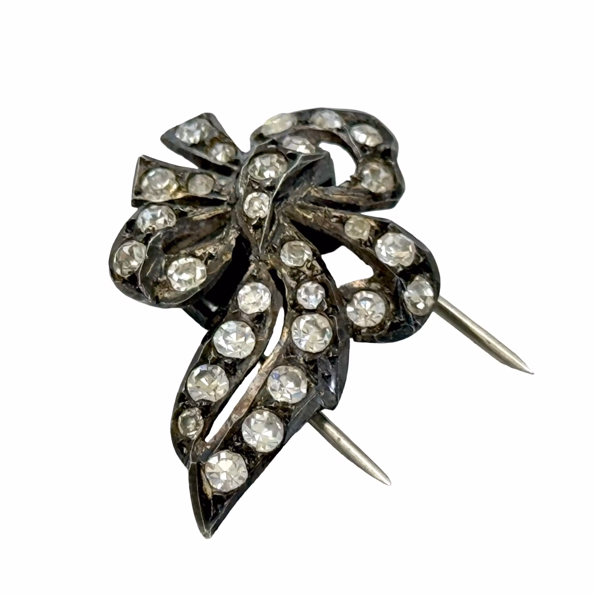 Antiikkinen hopeinen mekkoklipsi-rintaneula 1920-luvulta