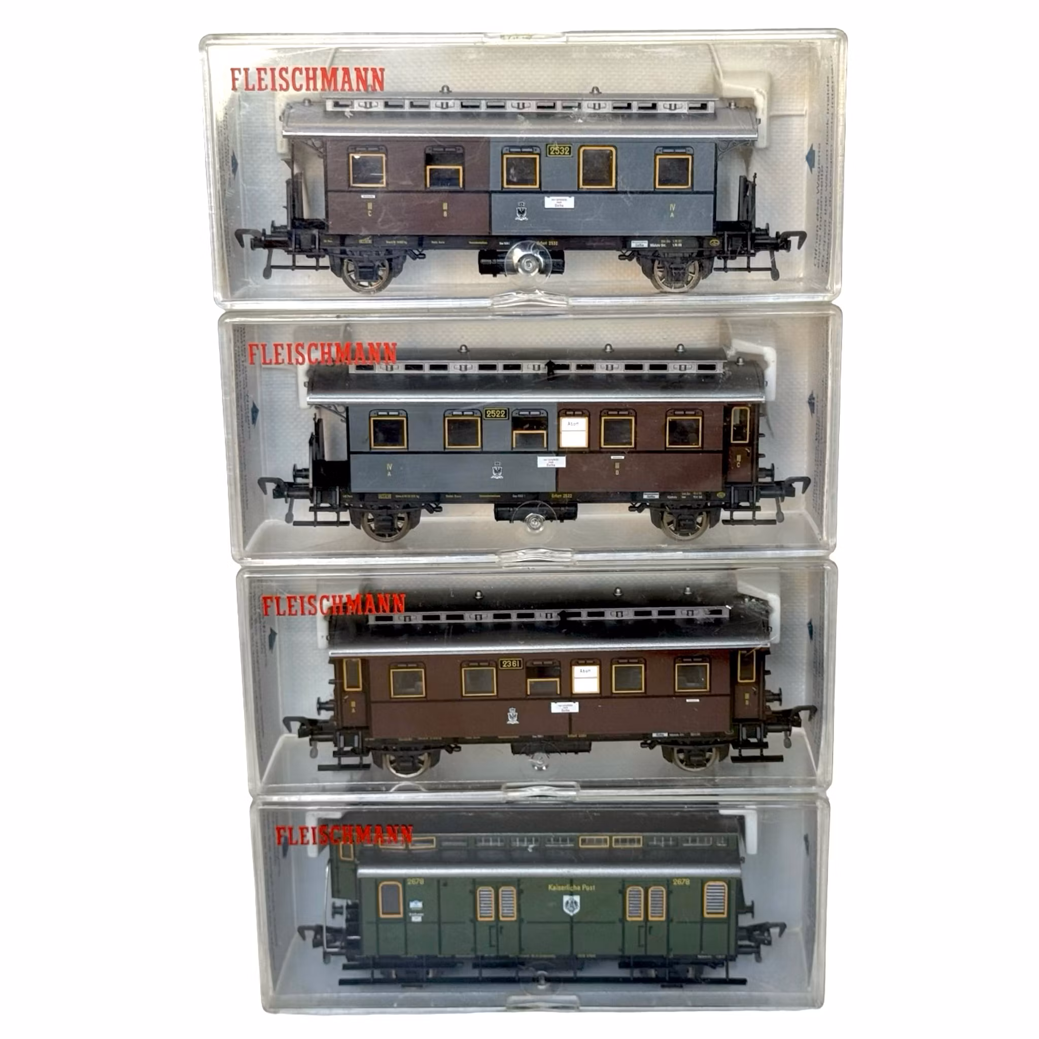 4 piezas, Fleischmann 5811, 5812, 5813, 5814, escala H0, vagones de ferrocarril en miniatura
