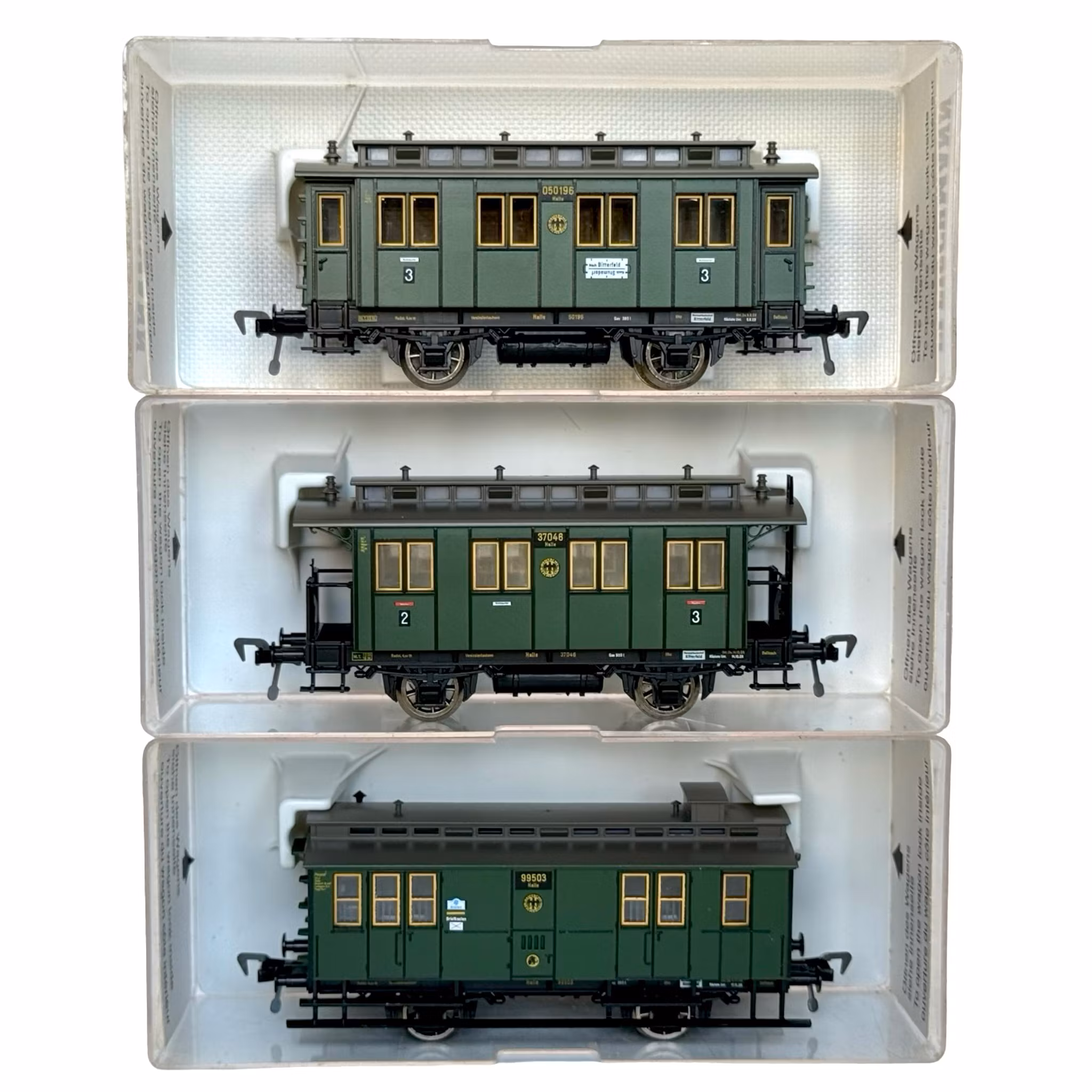 3 stk., Fleischmann 5057, 5058, 5059 H0 skala, Modelljernbanevogner