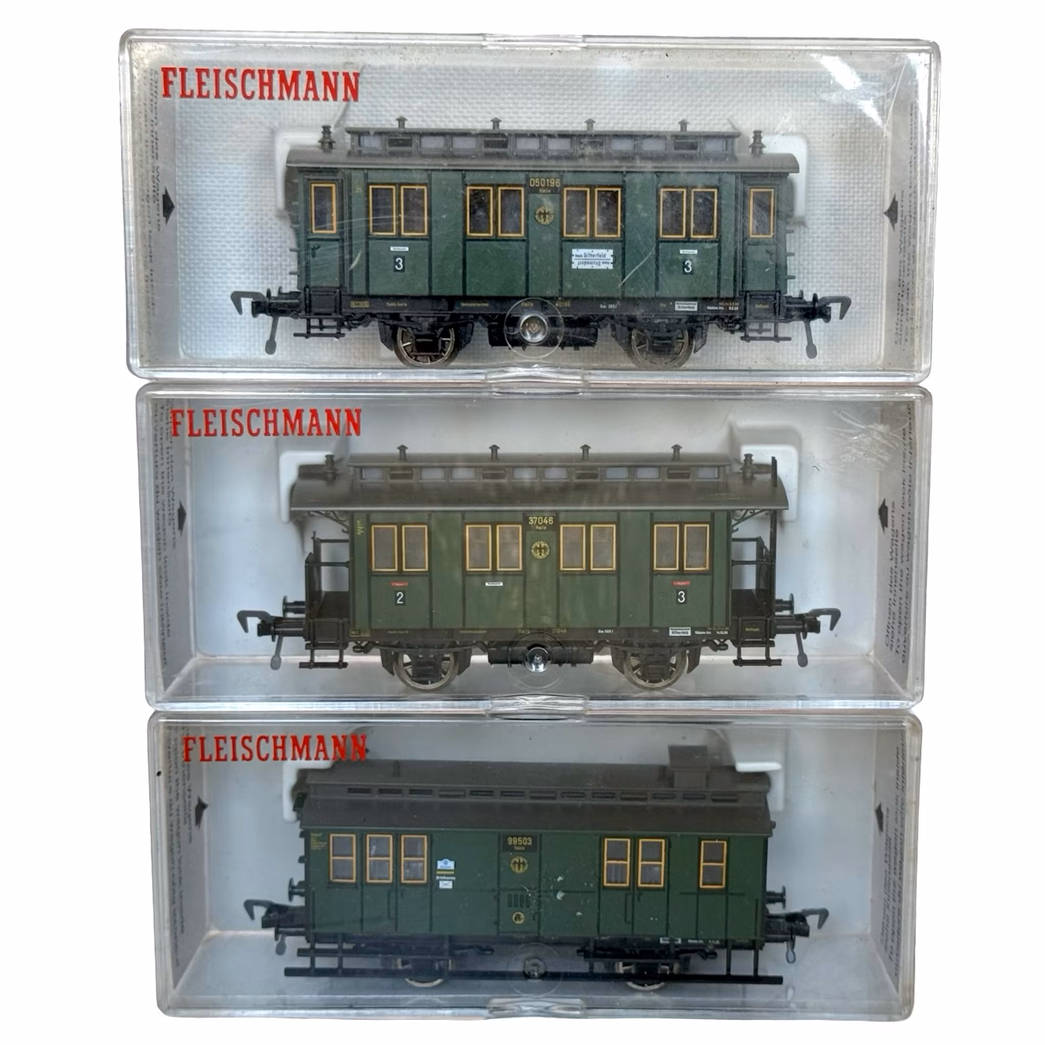 3 stk., Fleischmann 5057, 5058, 5059 H0 skala, Modelljernbanevogner