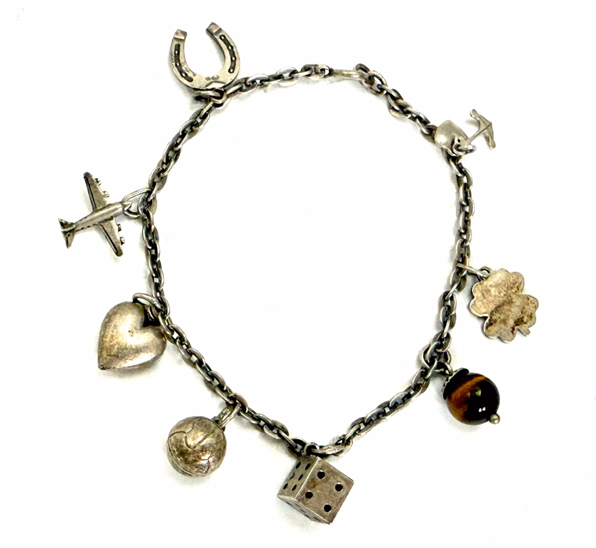 Vintage FBM silver 830 Armband länk med 8 berlocker, Tyskland