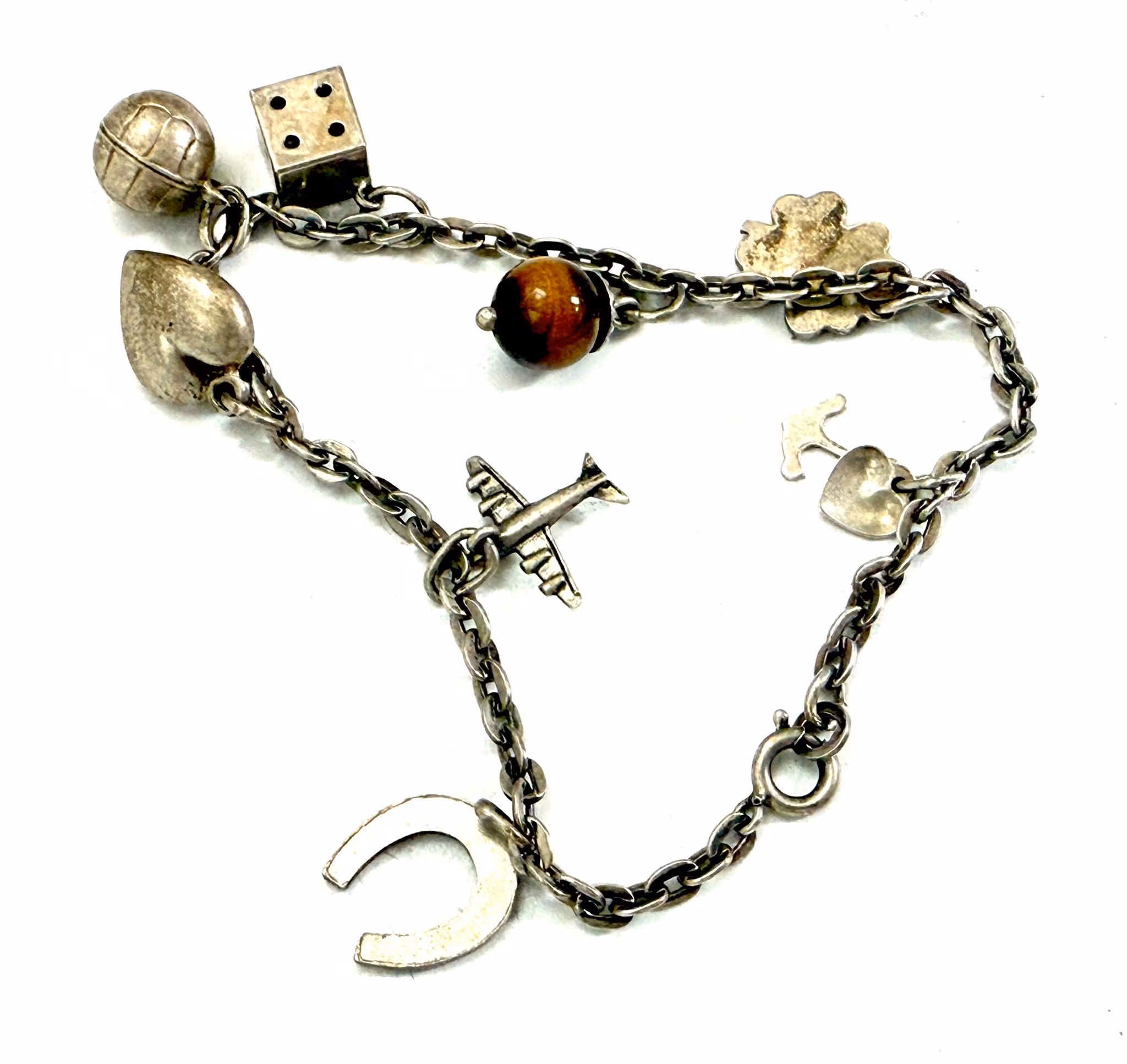 Vintage FBM silver 830 Armband länk med 8 berlocker, Tyskland