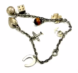 Vintage FBM sølv 830 armbåndslenke med 8 anheng, Tyskland