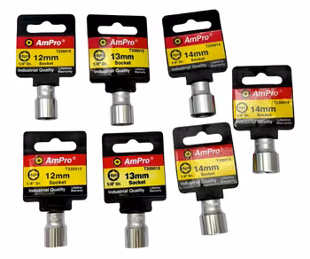 12 st, Hylsor AmPro med 1/4-bitsadapter 65mm