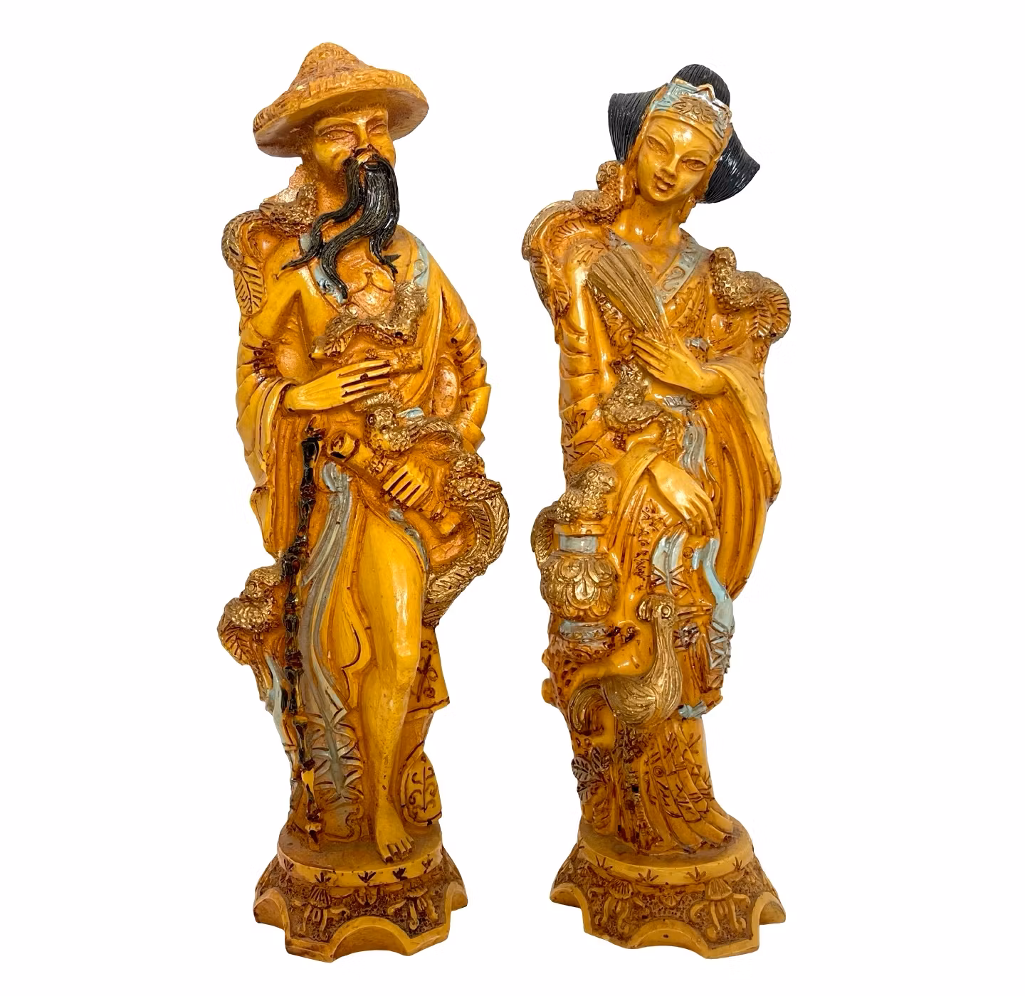 FIGUURTJES, een paar, kunstpulp, oosterse sculpturen