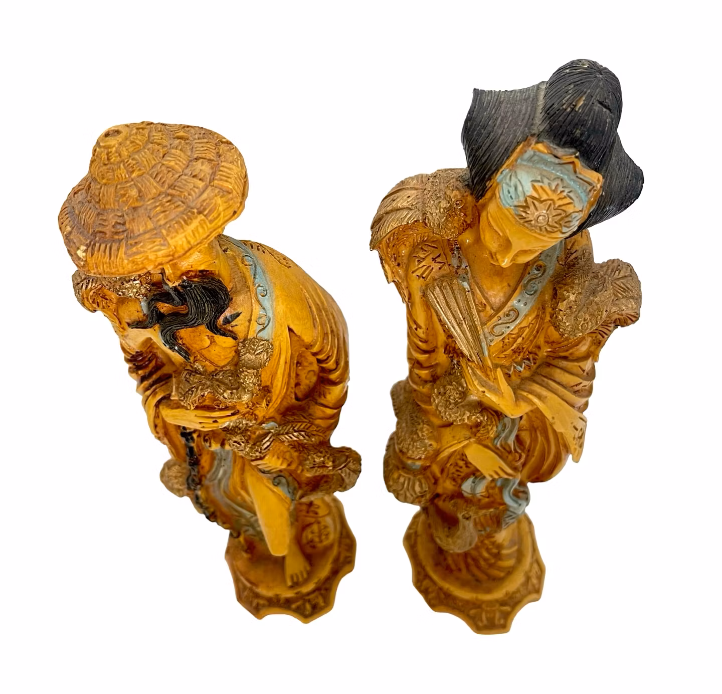 FIGUURTJES, een paar, kunstpulp, oosterse sculpturen