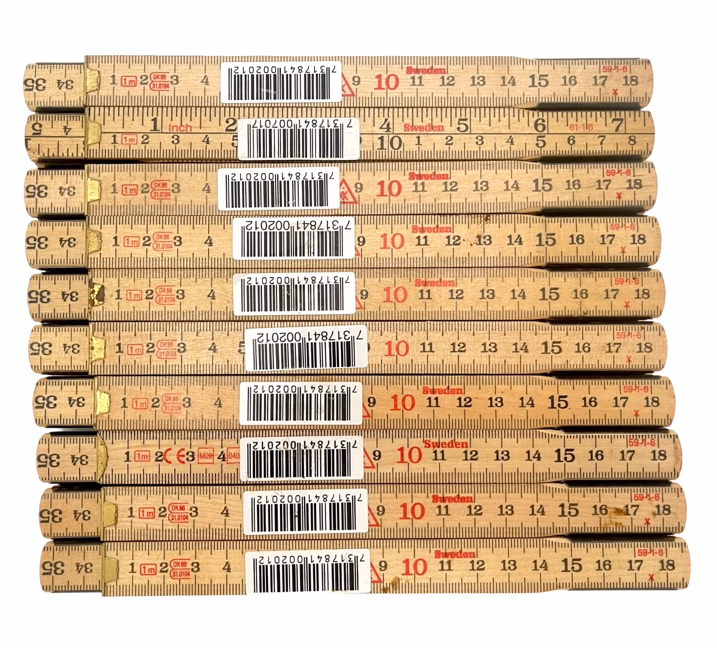 10 kpl, HULTAFORS 59-1-6 Mittakippi, Puinen, 1 metri, Käyttämätön