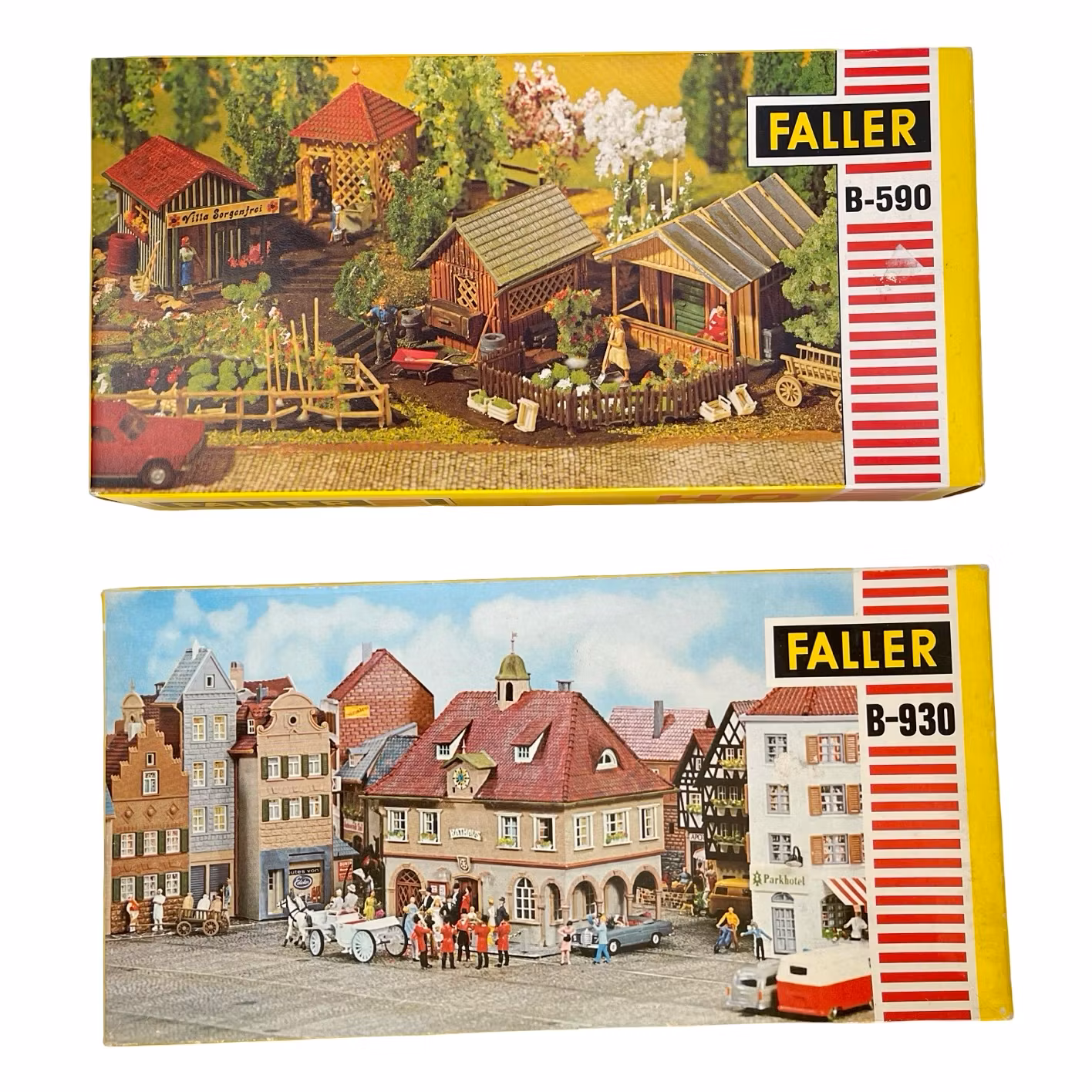 4 st, Faller B-213, B-238, B-590, B-930 HO skala, Hus & dekorationer