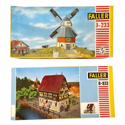 7 stk., Faller HO skala, Huse og dekorationer B-933 mm