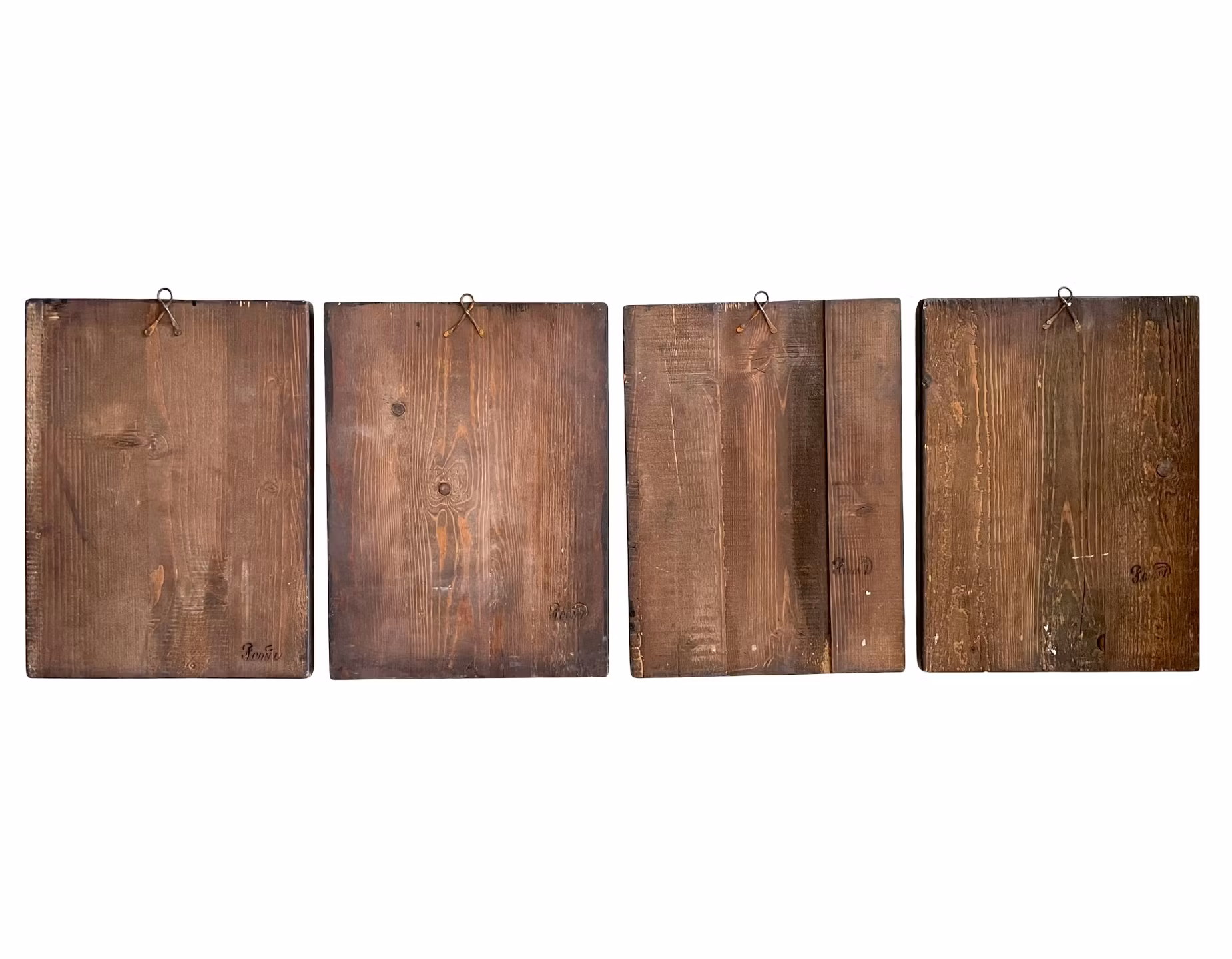 Vintage B. D'Arte F. Conz - Neljä vuodenaikaa, maalatut puulevyt