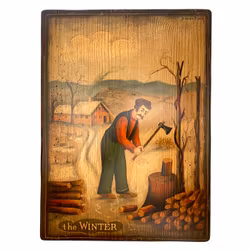 Tableau vintage B. D'Arte F. Conz - Les Quatre Saisons, planches de bois peintes