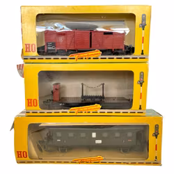 3 stk., Fleischmann H0 skala, 1404, 1460, 1453 modelljernbanevogner