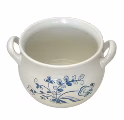 Olla Gustavsberg, porcelana, azul y blanca con asas