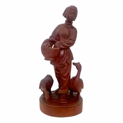 Rzeźba z palisandru chińskiego, Figurka z drewna, Hodowla gęsi, Sygnowana