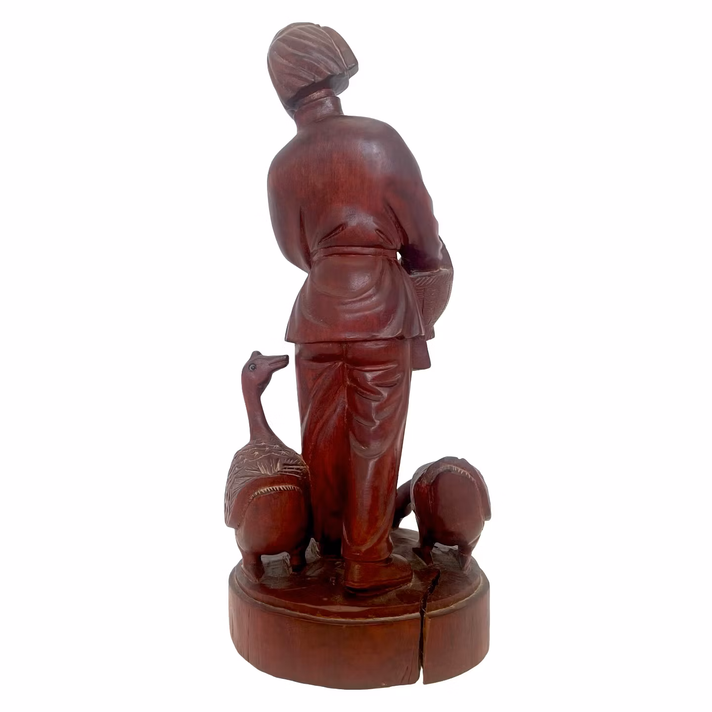 Rzeźba z palisandru chińskiego, Figurka z drewna, Hodowla gęsi, Sygnowana