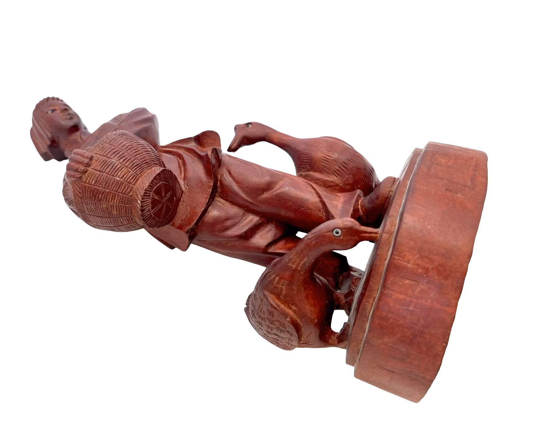 Rzeźba z palisandru chińskiego, Figurka z drewna, Hodowla gęsi, Sygnowana