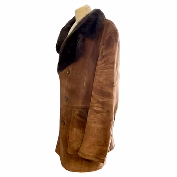 Vintage KAPPA, Mocka, Skinnjacka med pälskrage - XXL