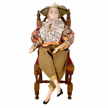 Vintage Sittande Docka porslinsdocka, H 35 cm
