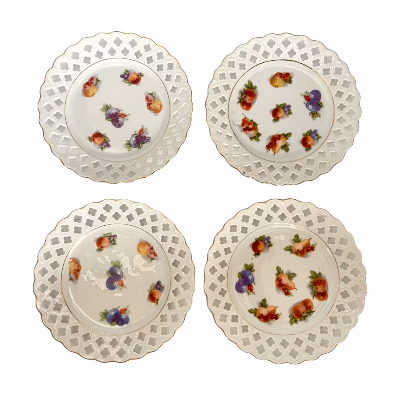 12 kpl vintage-hedelmälautasia, posliinilautasia, joissa on rikkinäinen reuna