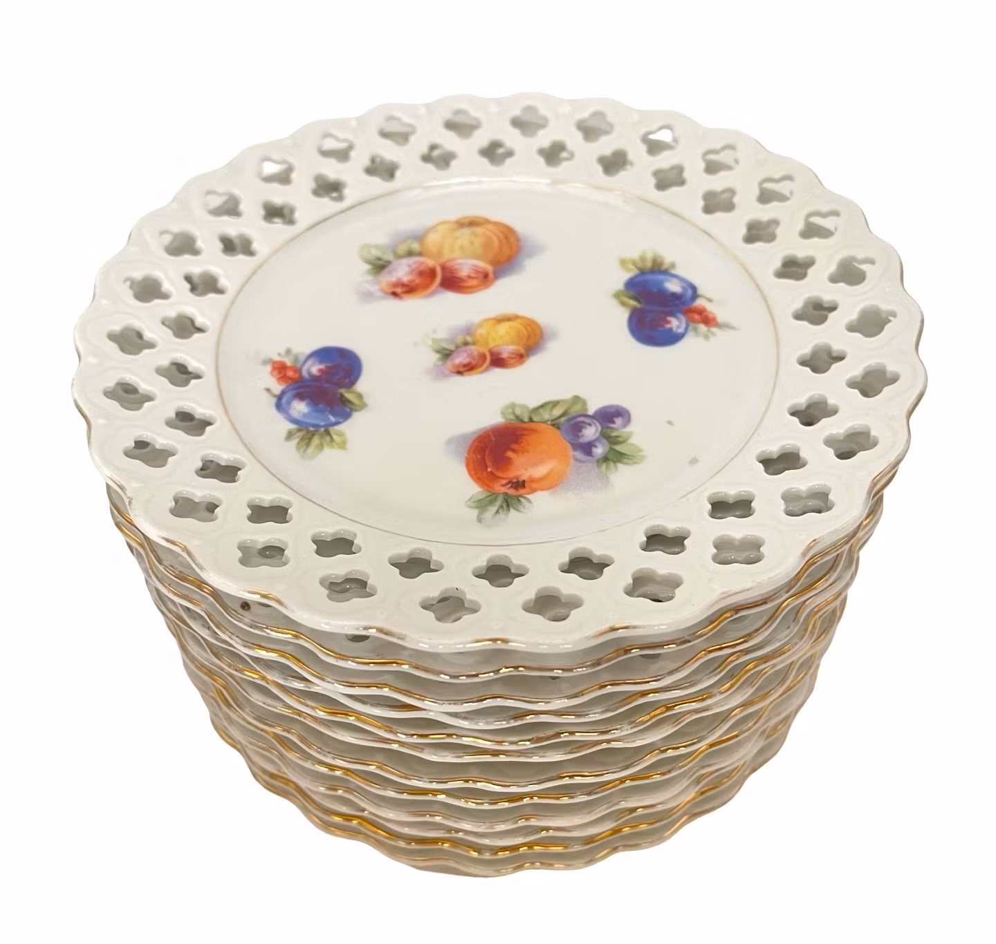 12 kpl vintage-hedelmälautasia, posliinilautasia, joissa on rikkinäinen reuna