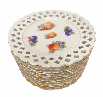 12 st Vintage Fruktassietter, Porslin assietter med bruten kant