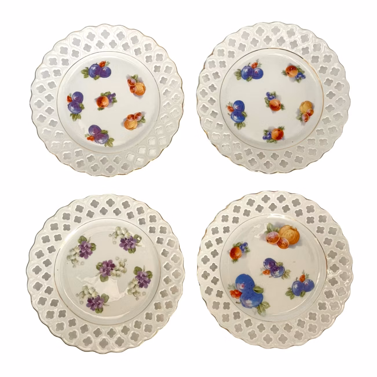 12 kpl vintage-hedelmälautasia, posliinilautasia, joissa on rikkinäinen reuna