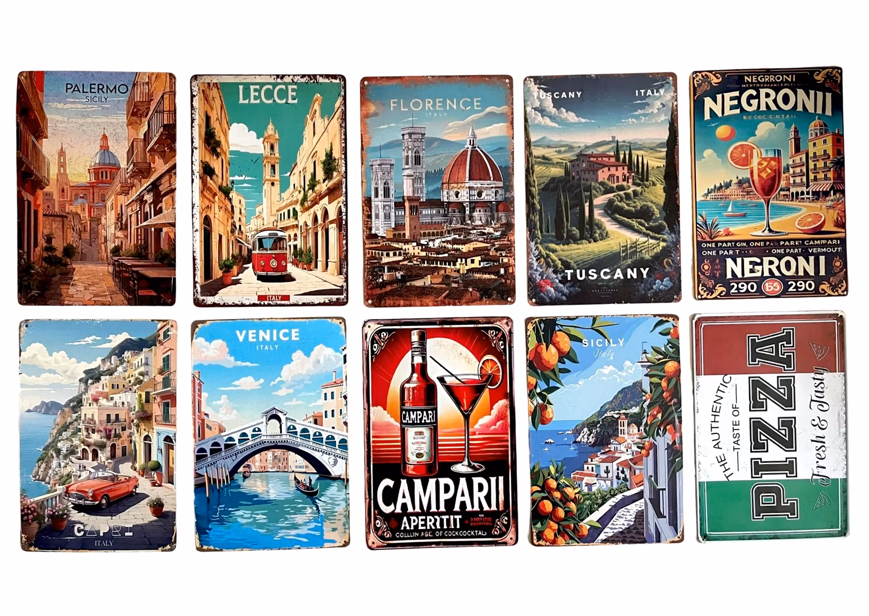 10 kpl, Vintage-italialainen taidekoristeet, Alumiininen seinäkyltti, Italia