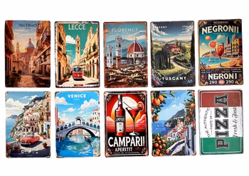 10 st, Vintage Italienska konstdekortioner, Väggskylt i aluminium, Italien
