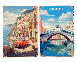 10 stk., Vintage italiensk kunstdekorasjoner, Veggskilt i aluminium, Italia