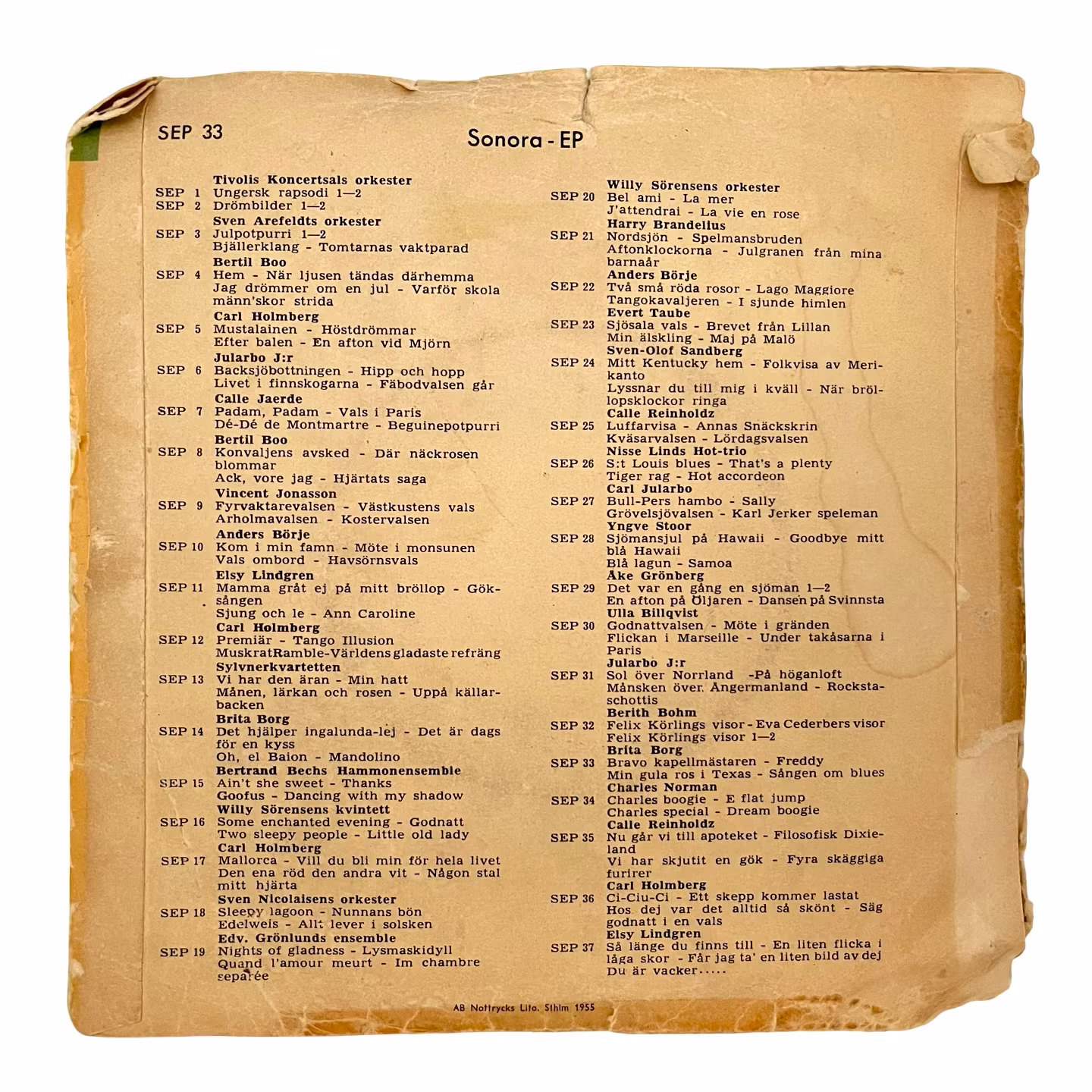 Brita Borg - Bravo kapellmästaren, EP Vinyl med autografer