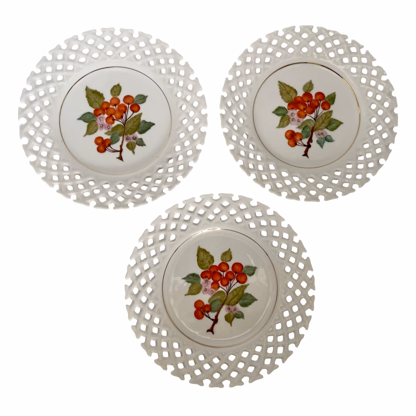 6 st Vintage Fruktassietter, Handmålad porslin assietter med bruten kant