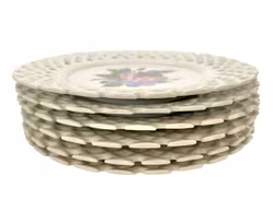 6 stk. vintage fruktfat, håndmalte porselenstallerkener med brutt kant