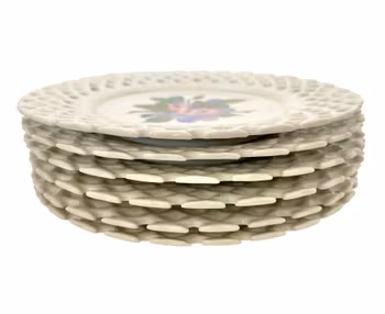 6 st Vintage Fruktassietter, Handmålad porslin assietter med bruten kant