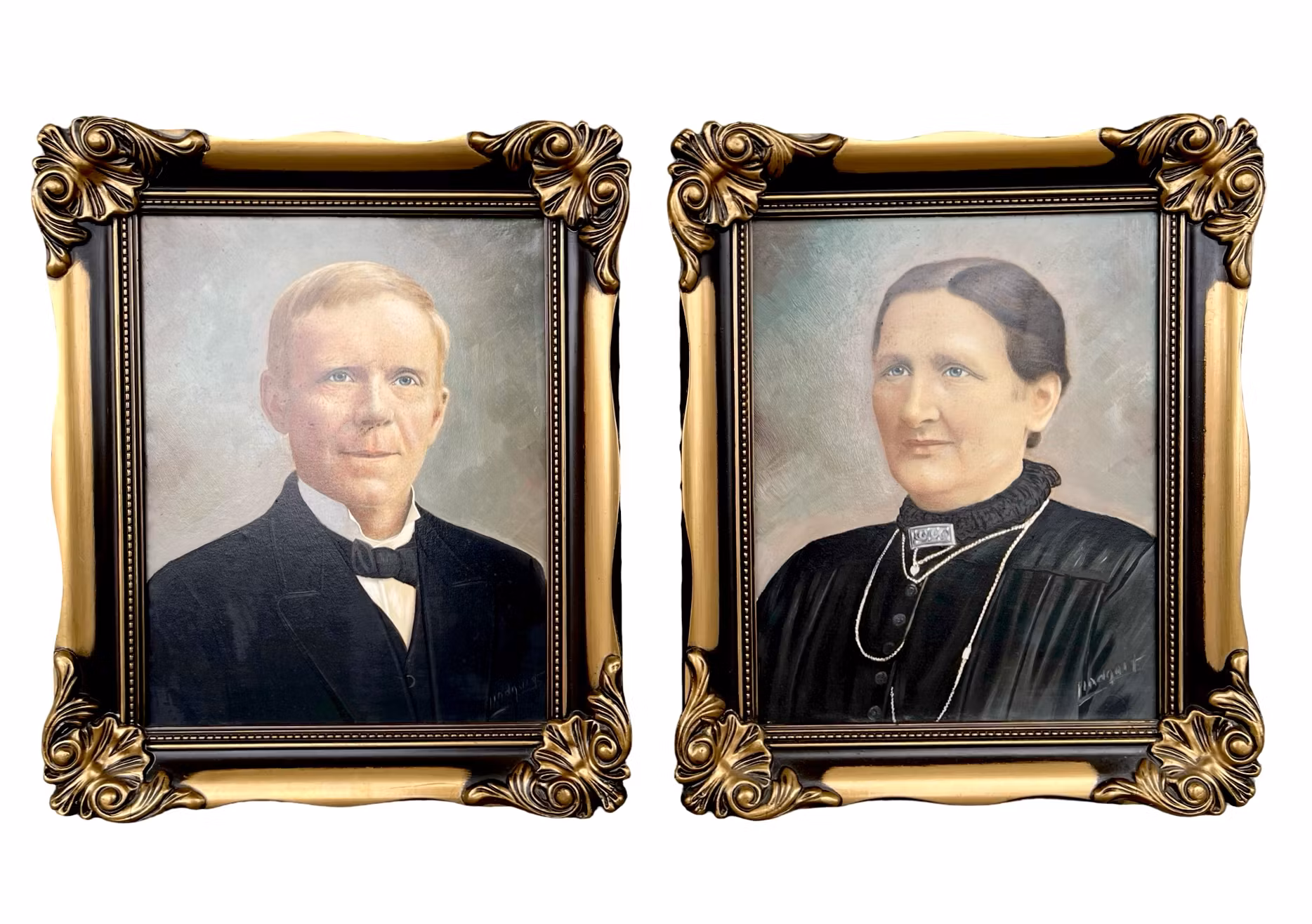 Niezidentyfikowany artysta, olej na płótnie (2) Portret, sygnowany Lindquist