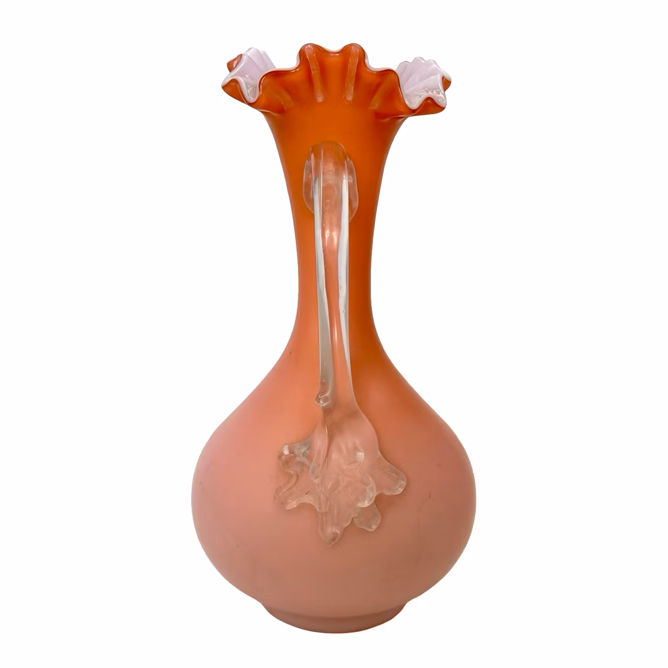 Antik Viktoriansk aprikosfärgad skuggad stor glasvas, handblåst