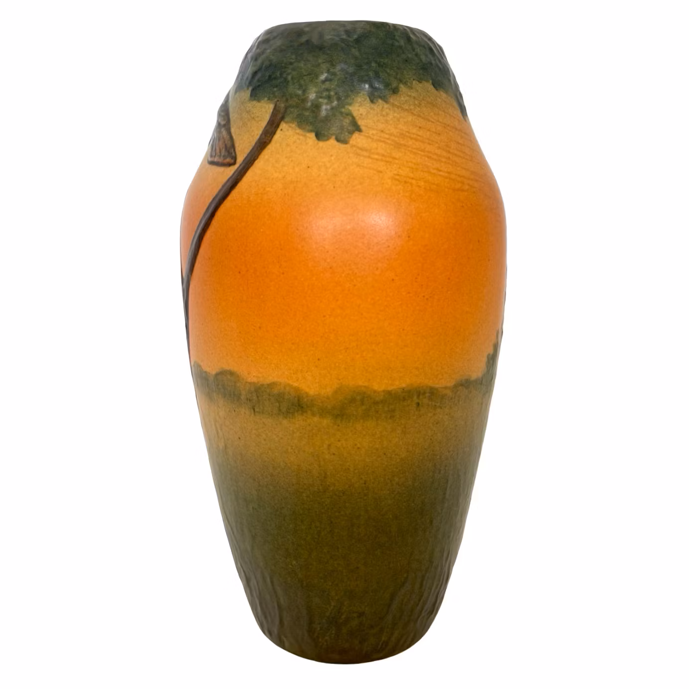 Antieke IPSENS ENKE, vaas van handbeschilderd geglazuurd keramiek, versierd met vogel en vos. Denemarken