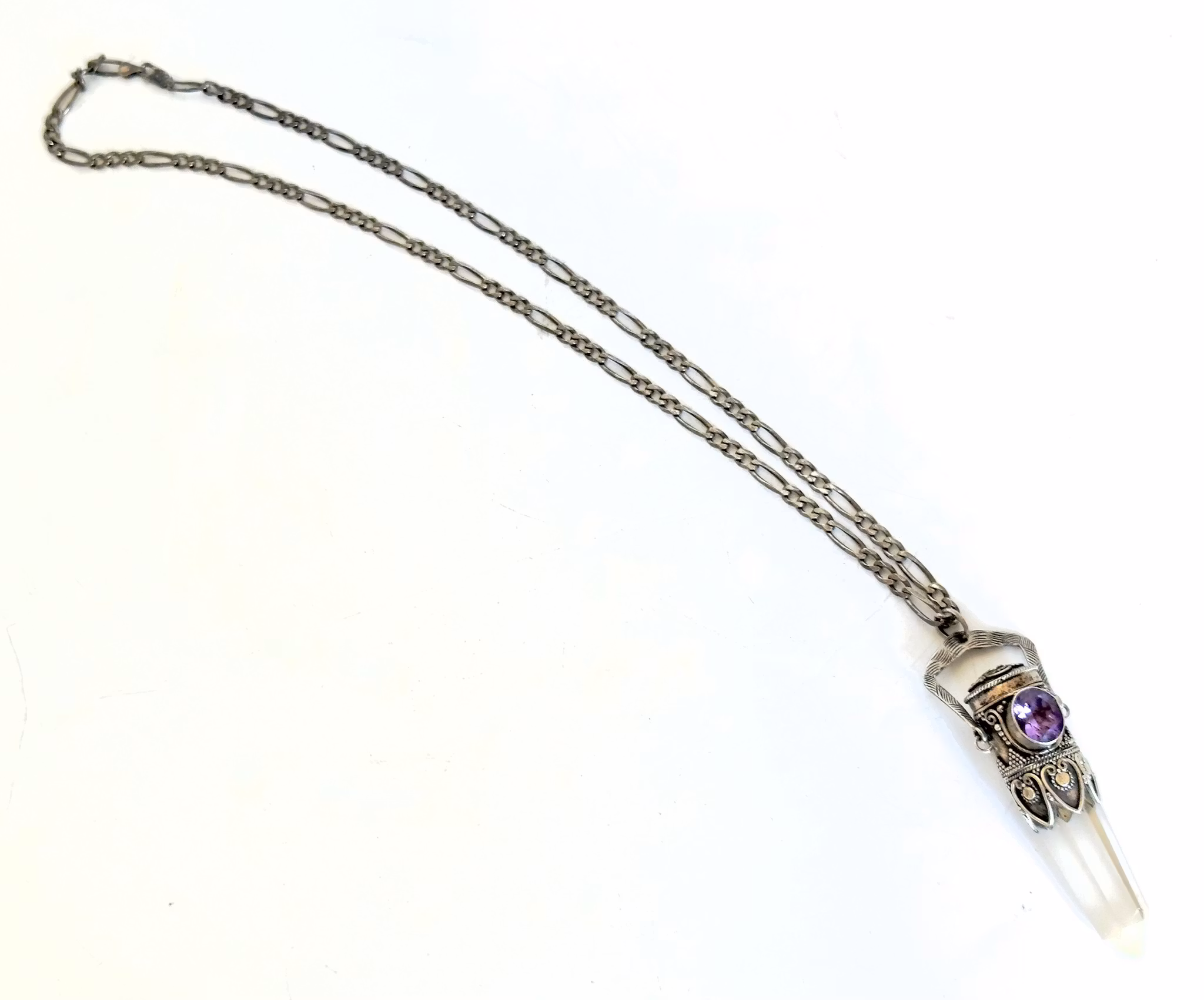 Vintage Sterling Silber 925 Halskette mit Amethyst & Bergkristall