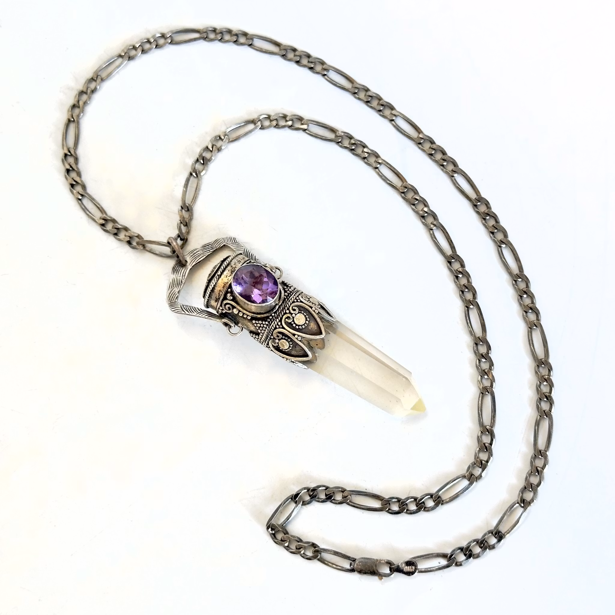 Vintage Sterling Silber 925 Halskette mit Amethyst & Bergkristall