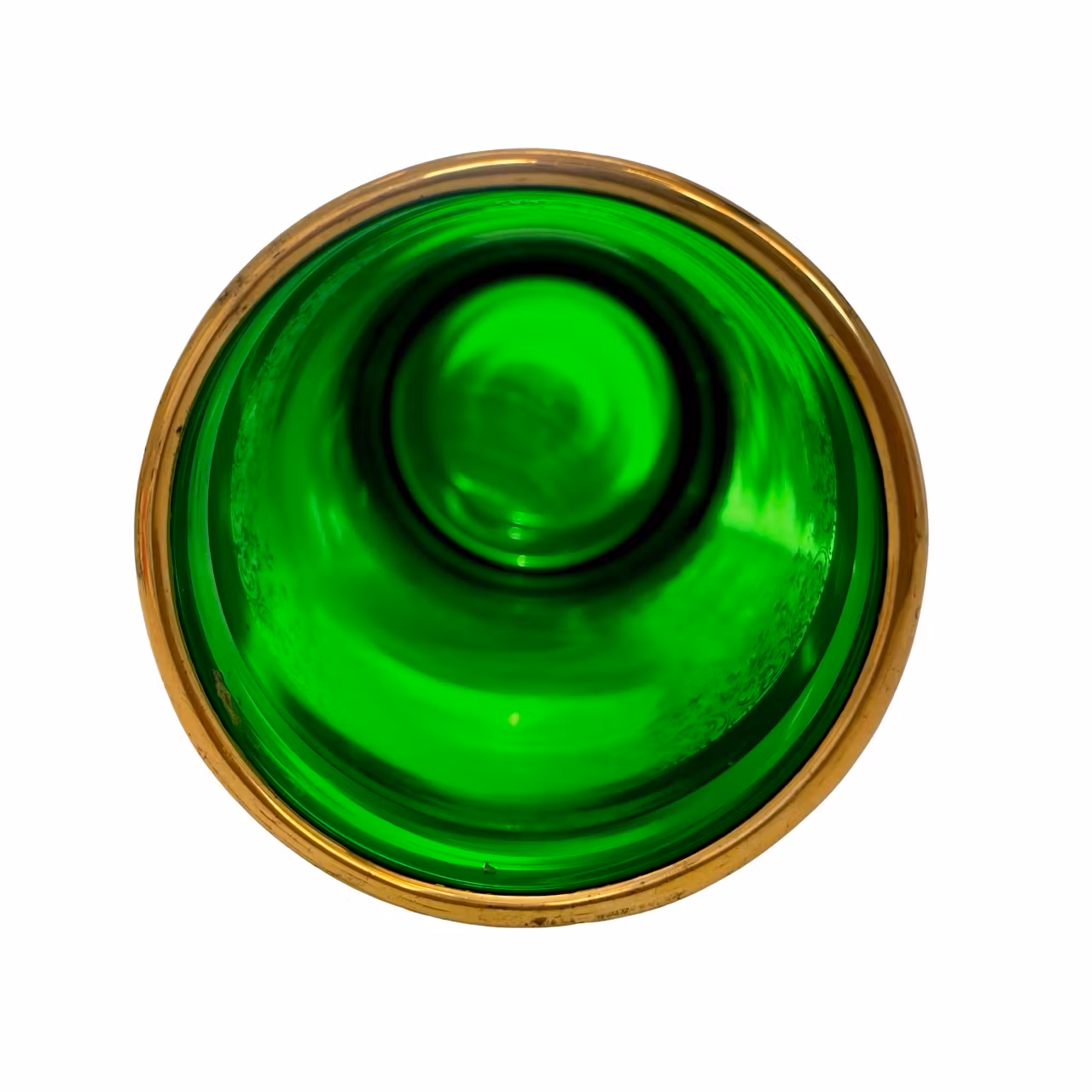 Jarrón antiguo de cristal verde esmeralda pintado a mano.