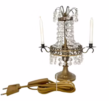 Bordslampa Bordslyster, Kristall prismor och brons, 30-tal.
