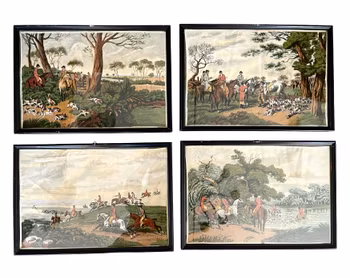 Jakt motiv, 4 inramade tryck på duk, Kreier