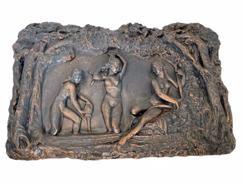 GINO MANCA. Väggrelief, bronserad konstmassa, signerad