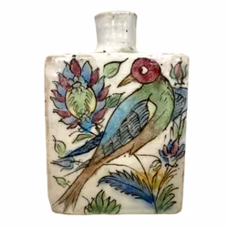 Vase antique en faïence persane peint à la main avec oiseau et gazelle