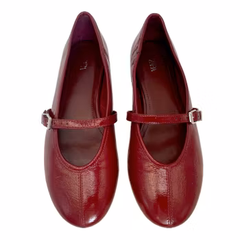 ZARA - BALLERINA Damskor Röda lackskor i skinn Balettskor, storlek 37