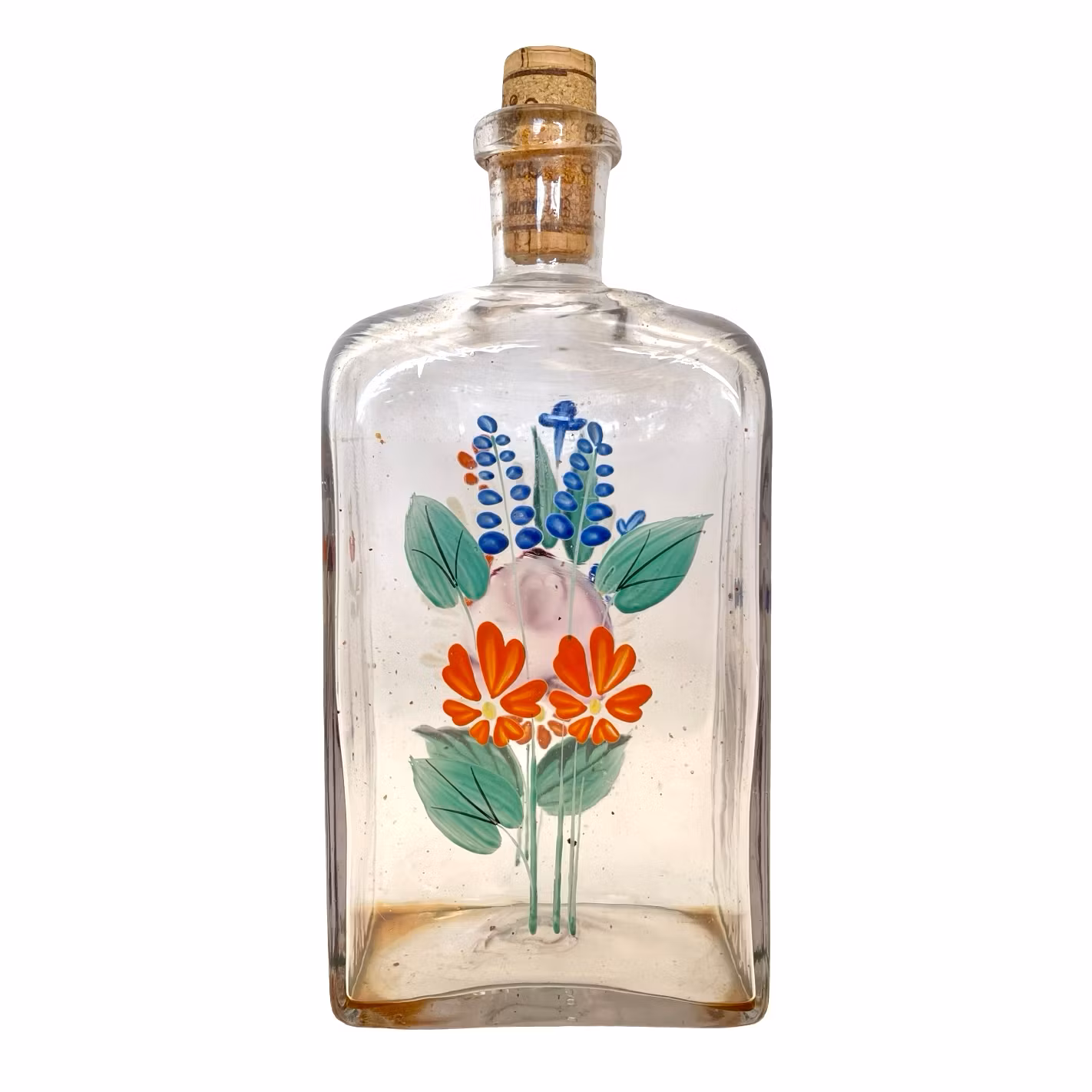 Antik Munblåst handmålad Karaff / Brännvinsflaska 1800-tal